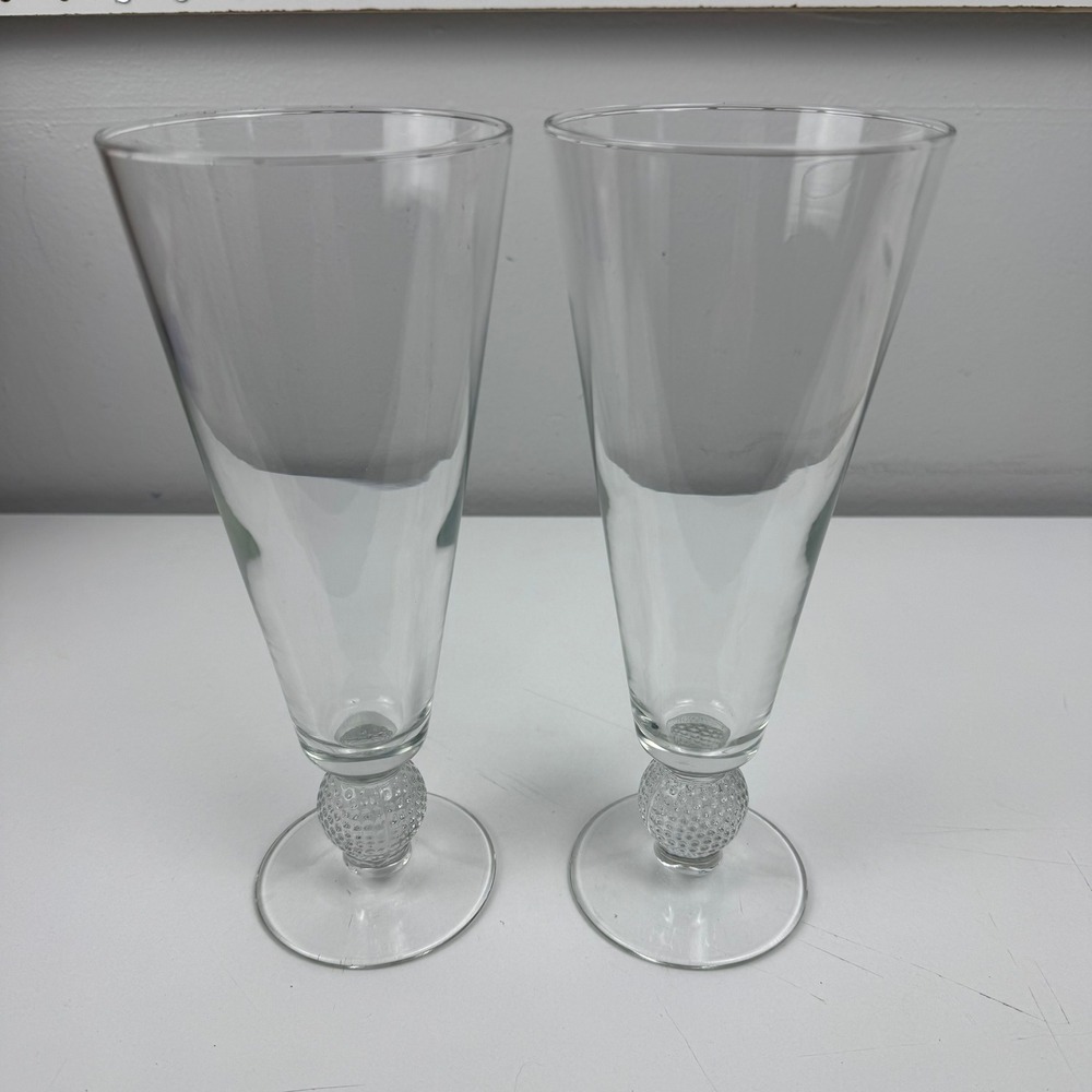Vtg Libbey Clubhouse Golf Ball Stem Pilsner Glasses Set 2 Barware